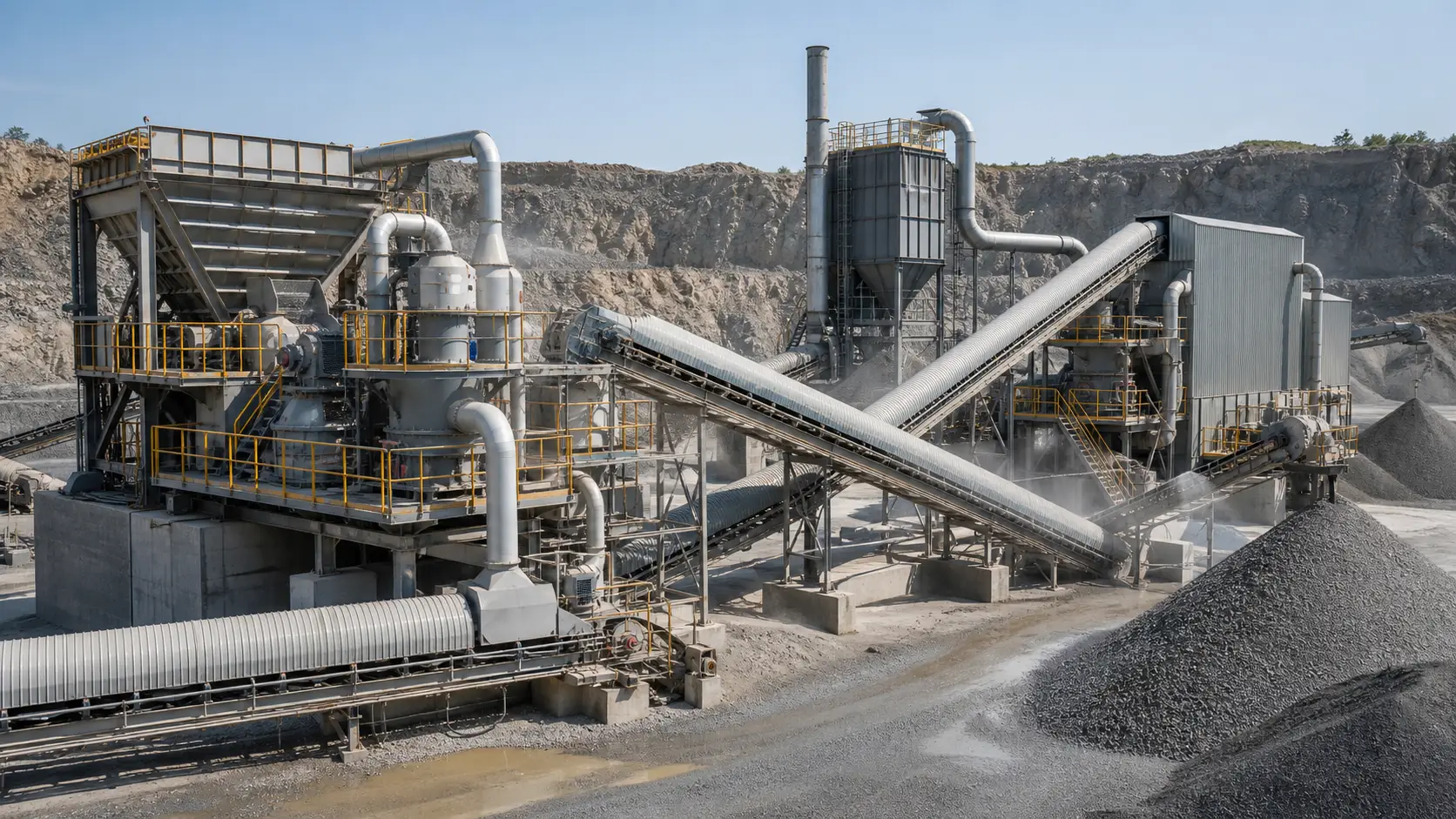 Crushing plant dust control with enclosed transfer points extraction ducts and dust collector