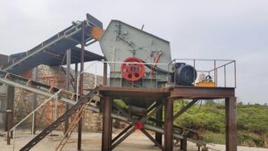 Fixed crushing line with conveyors transfer points and screening equipment