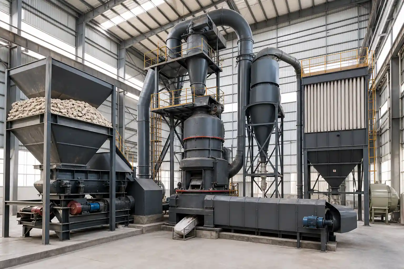 Complete Raymond mill process flow for mineral powder production