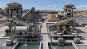 Illustrative rock and alluvial gold ore beneficiation equipment routes